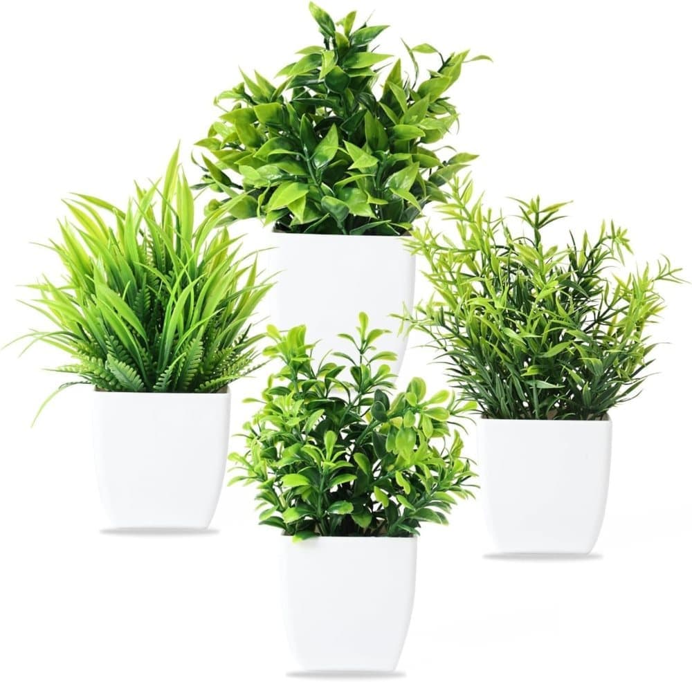 4-Pack Artificial Plants with Pot for Living Room and Office Decoration, 17x12 cm - Image 1