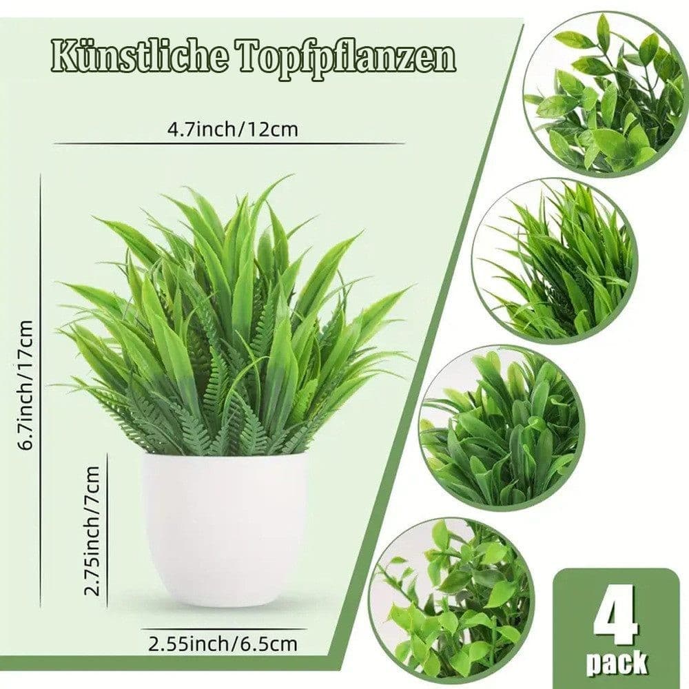 4-Pack Artificial Plants with Pot for Living Room and Office Decoration, 17x12 cm - Image 2