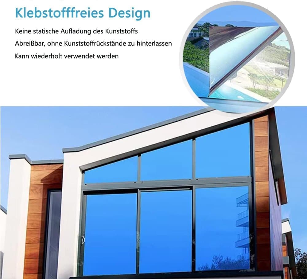 2m Self-Adhesive Window Film Mirror Reflective Sun Protection UV Block Heat Privacy, 40cm x 2m, Blue - Image 2
