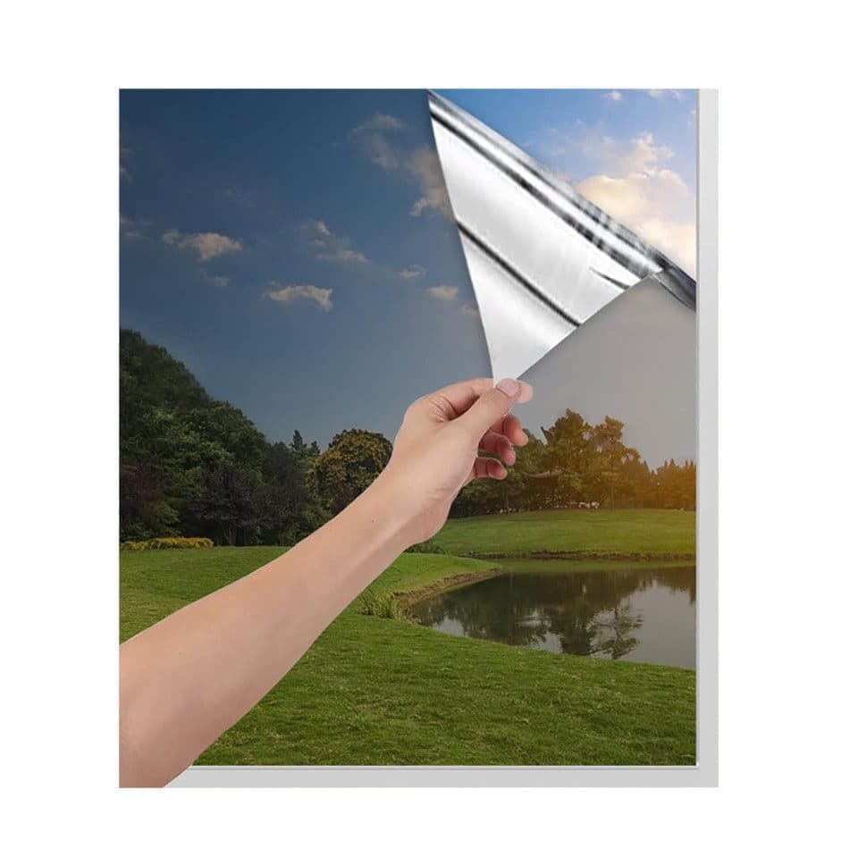 40cmx2m Self-Adhesive Window Film Mirror Reflective Silver, Blocks Heat and UV Radiation for Sun Protection and Privacy - Image 1