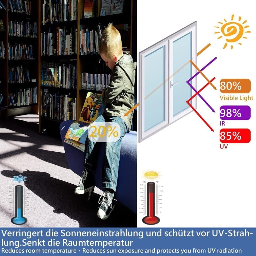 Mirror Reflective Self-Adhesive Window Film for Sun Protection UV Blocking and Privacy, Gray, 50cmx2m - Image 4