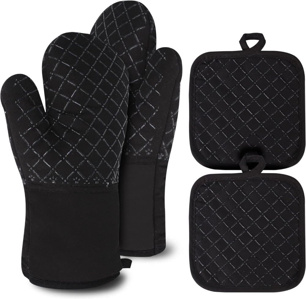 Heat Resistant Oven Mitts & Grill Gloves Anti-Slip Kitchen Potholders, Black, up to 300°C, Compatible with Cooking and Baking - Image 1