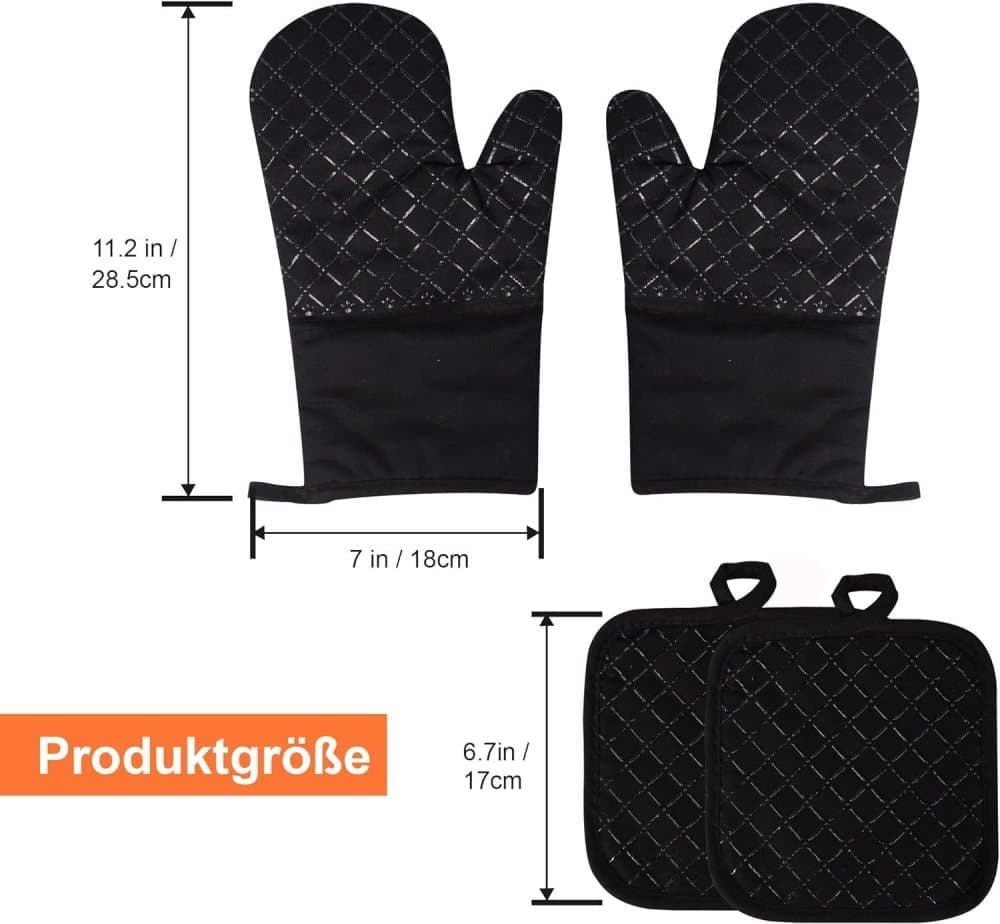 Heat Resistant Oven Mitts & Grill Gloves Anti-Slip Kitchen Potholders, Black, up to 300°C, Compatible with Cooking and Baking - Image 7