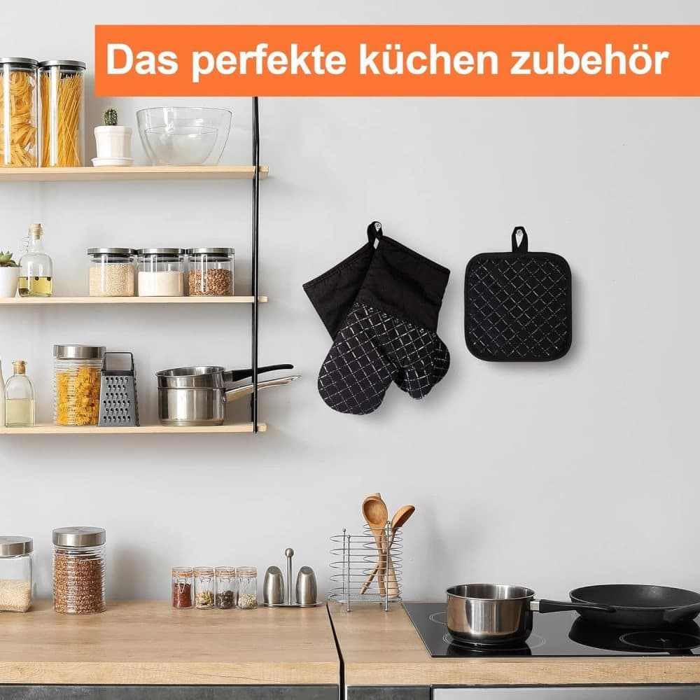 Heat Resistant Oven Mitts & Grill Gloves Anti-Slip Kitchen Potholders, Black, up to 300°C, Compatible with Cooking and Baking - Image 8