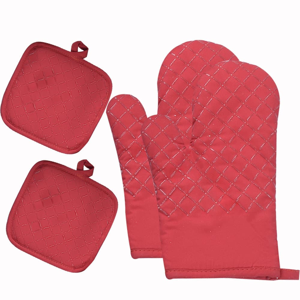 Heat-resistant oven mitts and grill gloves with anti-slip, kitchen potholders up to 300°C, red - Image 1
