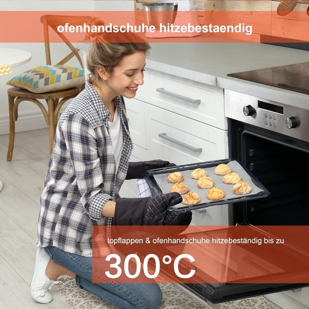 Heat-Resistant Oven Mitts & Grill Gloves, Anti-Slip Kitchen Potholders Up to 300°C for Cooking and Baking, Gray - Image 2