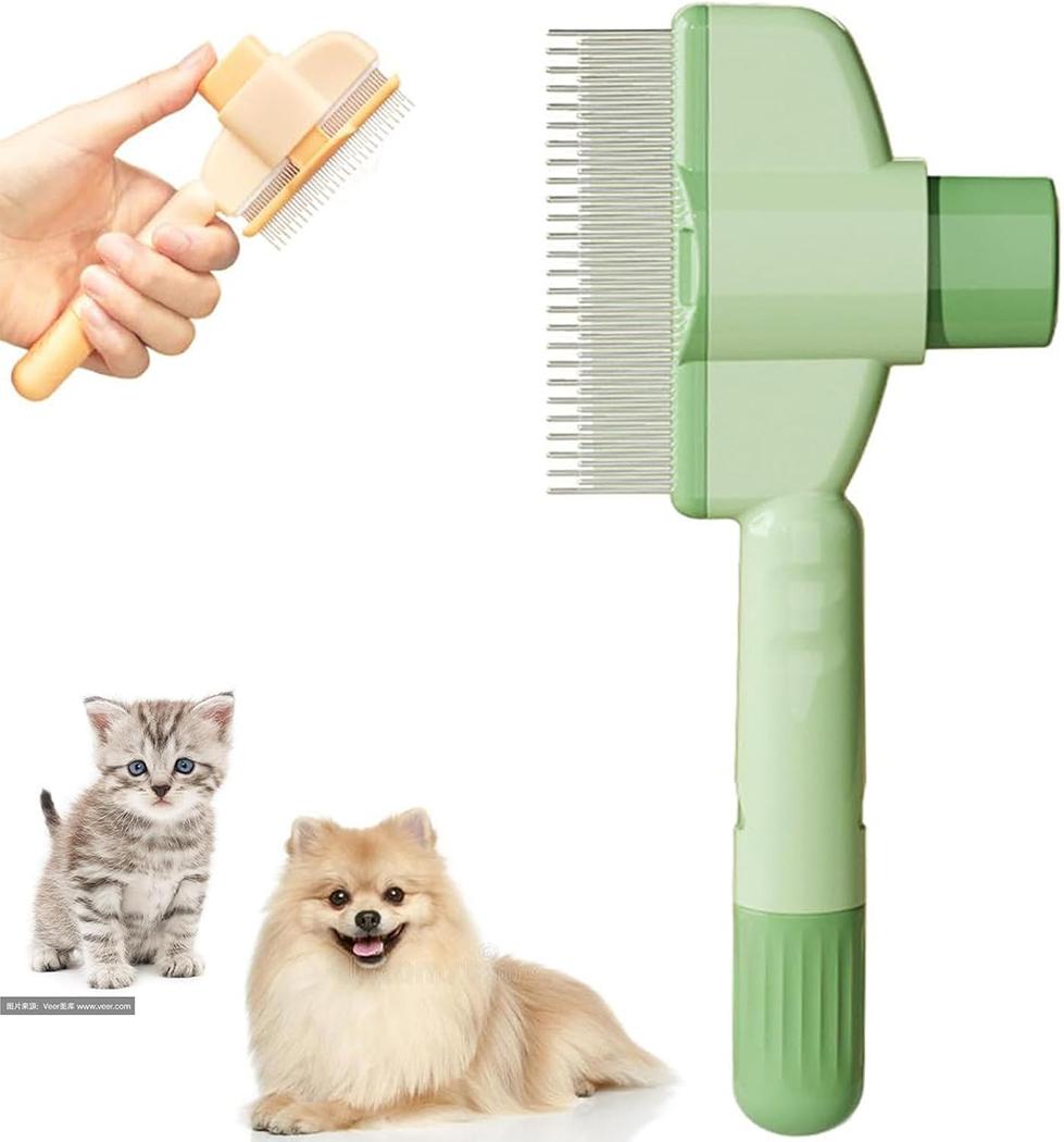 Self-Cleaning Fur Brush for Dogs and Cats, Pet Hair Brush with Easy Clean, Grooming Tool, Green - Image 1