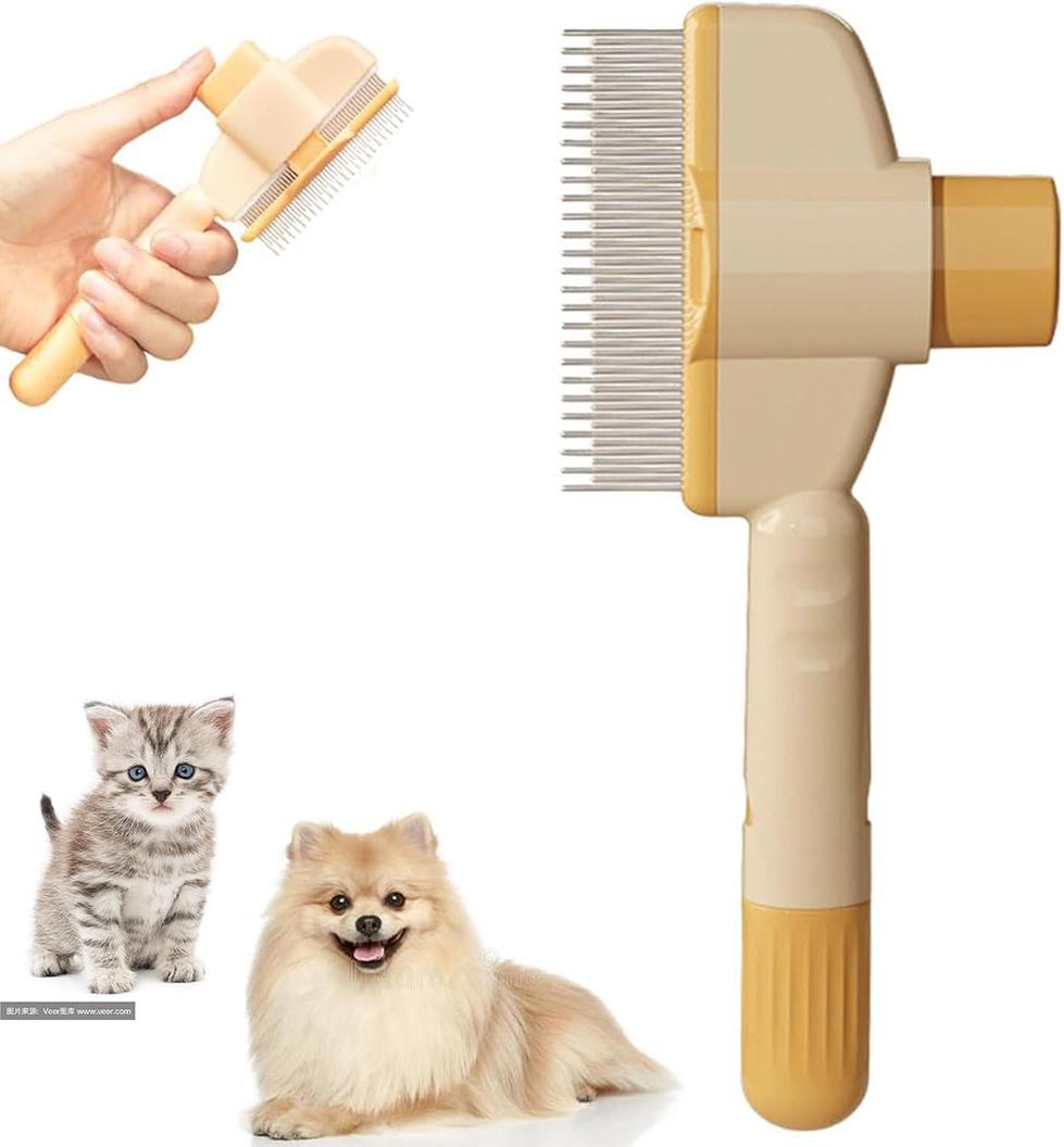 Self-Cleaning Dog Cat Fur Brush Removes Loose Hair, Easy Clean Design, Yellow - Image 1