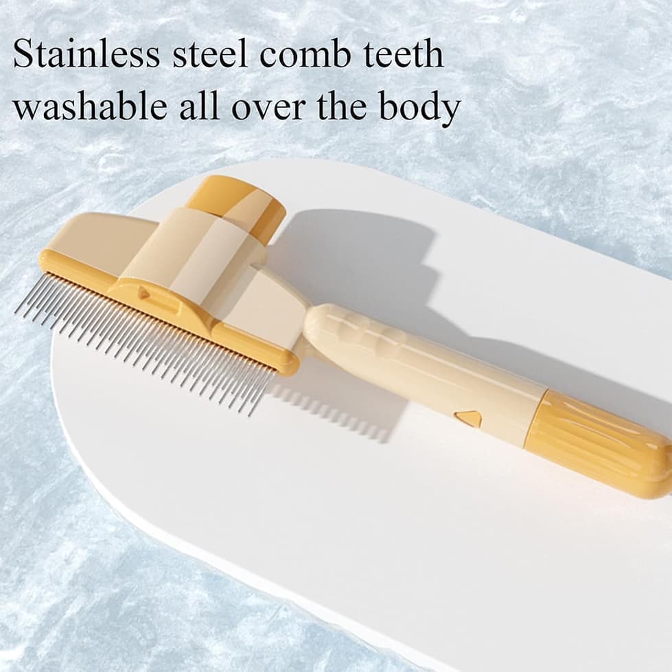 Self-Cleaning Dog Cat Fur Brush Removes Loose Hair, Easy Clean Design, Yellow - Image 5