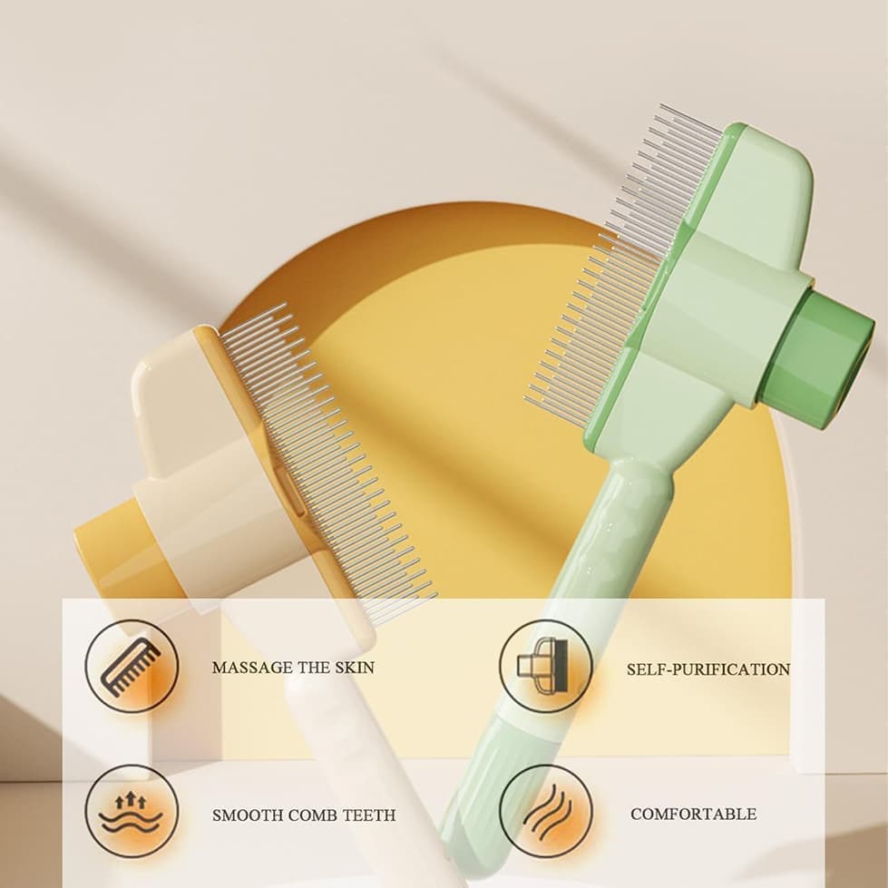 Self-Cleaning Dog Cat Fur Brush Removes Loose Hair, Easy Clean Design, Yellow - Image 7