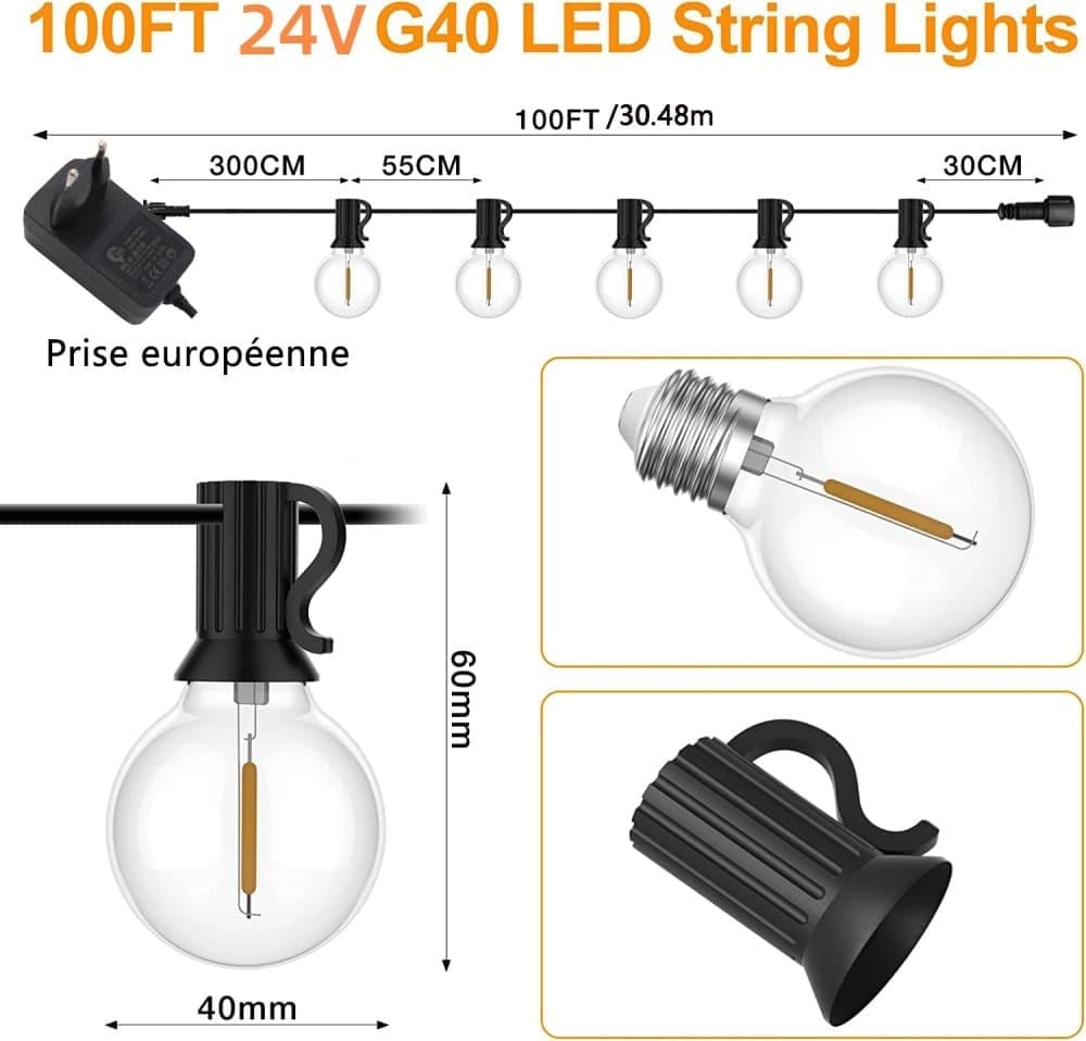 52 LED String Lights Waterproof G40 for Outdoor, 30m - Image 5