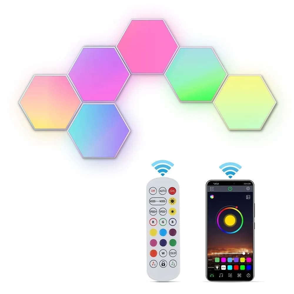 6 RGB Hexagon LED Wall Lamps with App Control, 16.5x14.5cm - Image 1