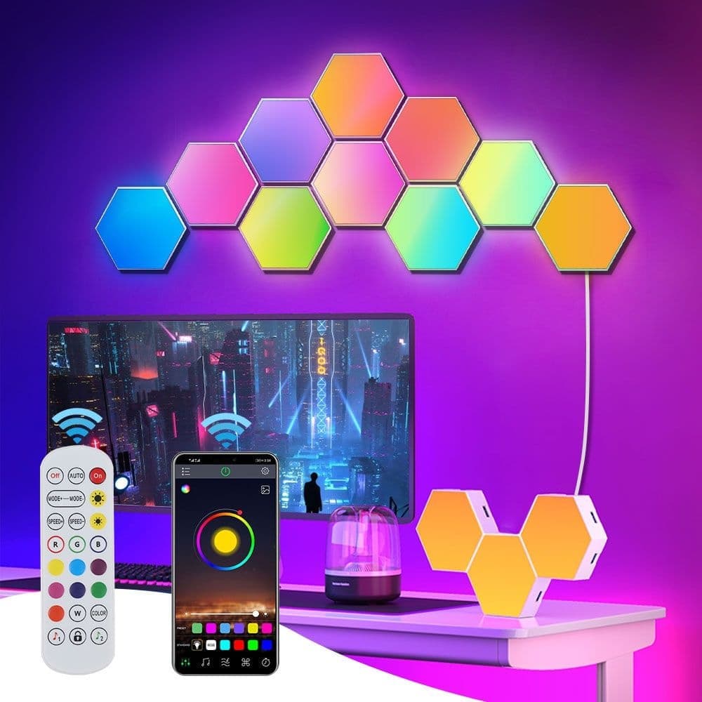 6 RGB Hexagon LED Wall Lamps with App Control, 16.5x14.5cm - Image 2