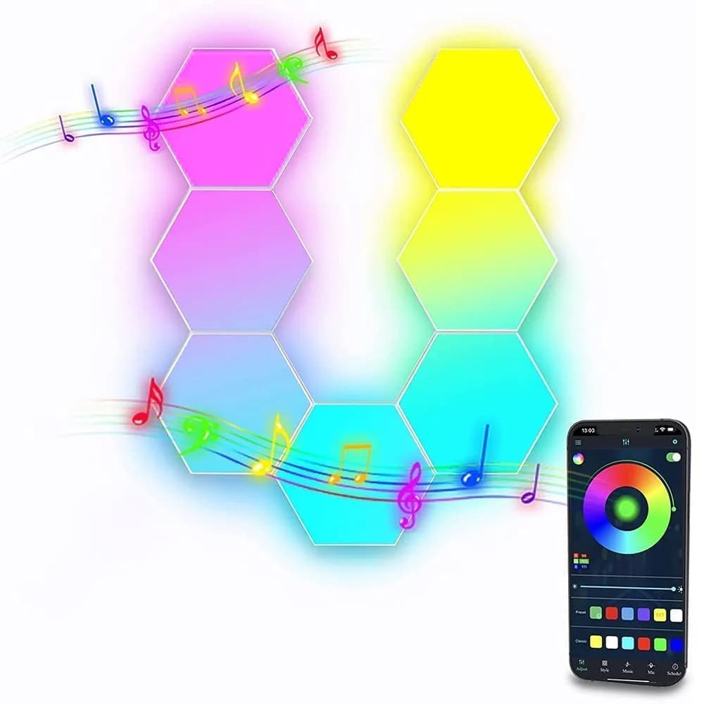 6 RGB Hexagon LED Wall Lamps with App Control, 16.5x14.5cm - Image 5