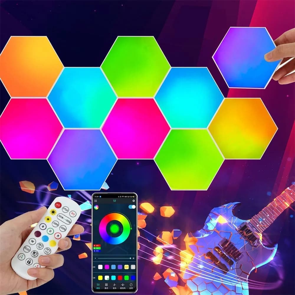 6 RGB Hexagon LED Wall Lamps with App Control, 16.5x14.5cm - Image 6