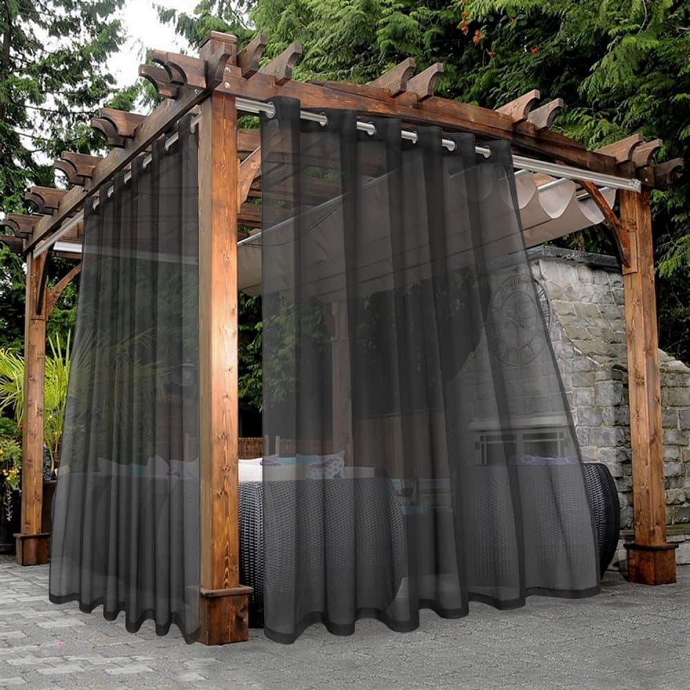 1 Pair Water Resistant Sheer Eyelet Curtains for Outdoor, 132x241 cm, Black - Image 2