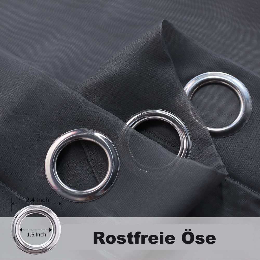 1 Pair Water Resistant Sheer Eyelet Curtains for Outdoor, 132x241 cm, Black - Image 4