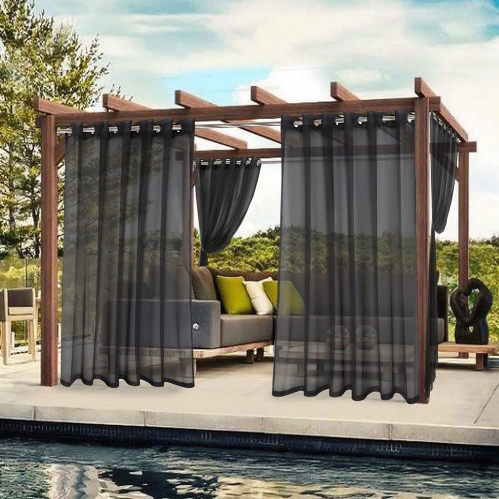 1 Pair Water Resistant Sheer Eyelet Curtains for Outdoor, 132x241 cm, Black - Image 6