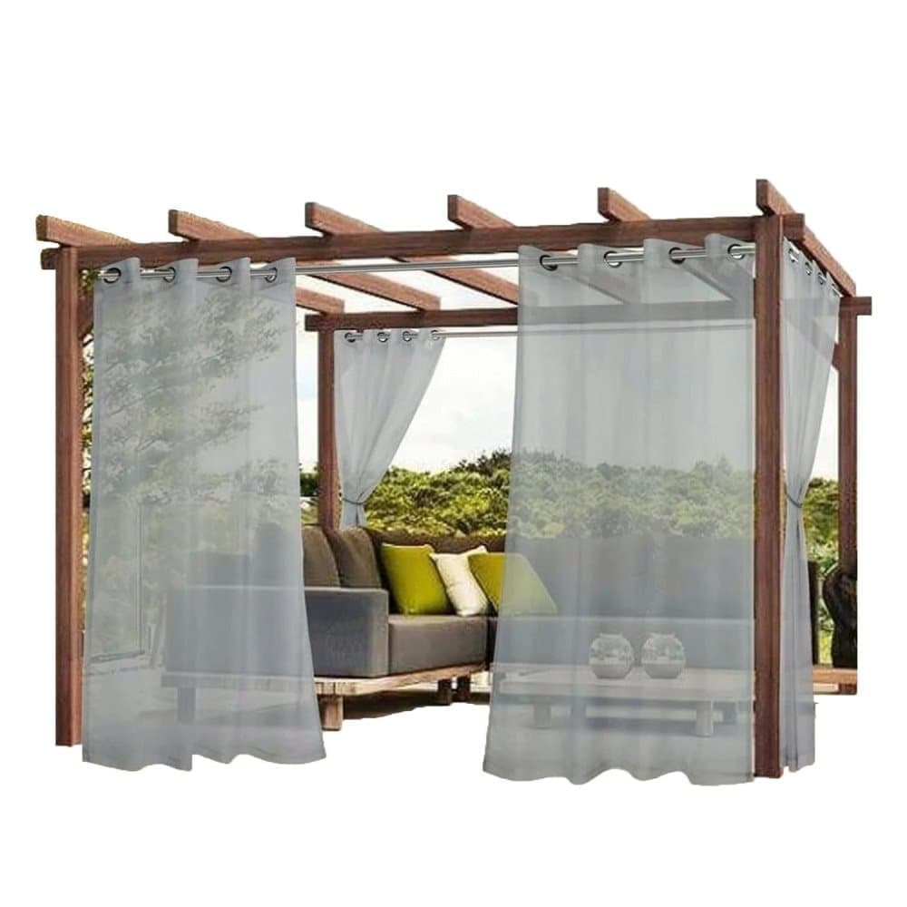 1 Pair Water Resistant Sheer Eyelet Curtains for Outdoor, 140x250cm, Gray - Image 1