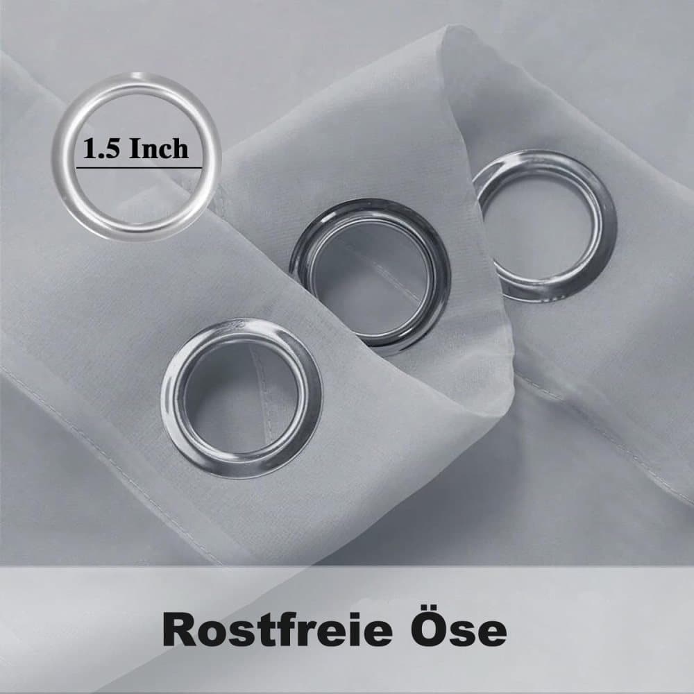 1 Pair Water Resistant Sheer Eyelet Curtains for Outdoor, 140x250cm, Gray - Image 4