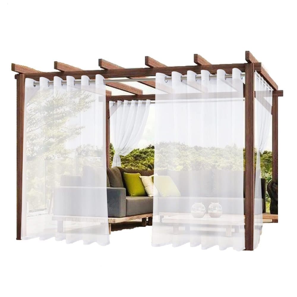 1 Pair Water Resistant Eyelet Curtains for Outdoor, White, 132 cm × 183 cm - Image 1