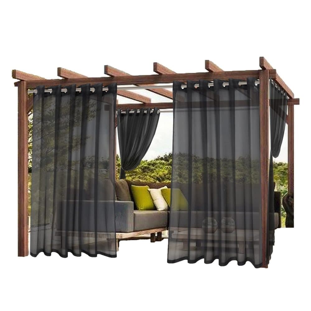 1 Pair Water Resistant Sheer Eyelet Curtains for Outdoor, 132 cm × 183 cm, Black - Image 1