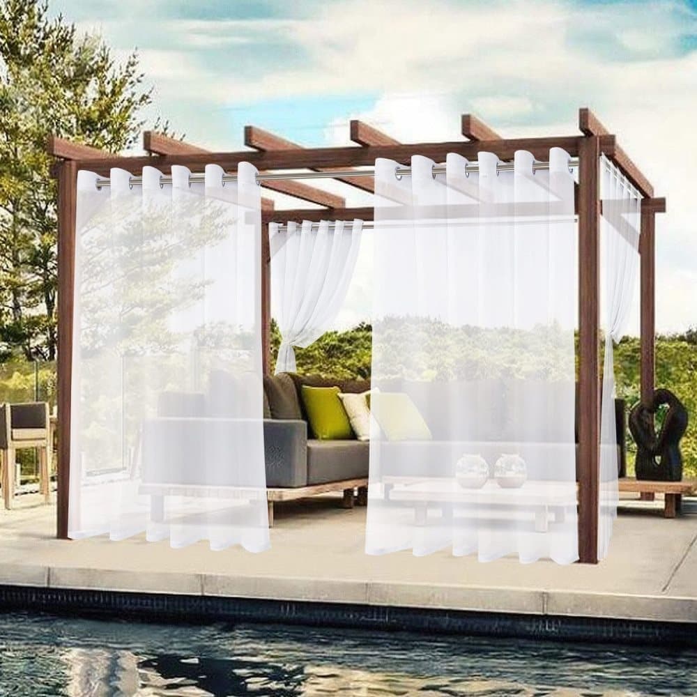 1 Pair White Water Resistant Sheer Eyelet Curtains for Outdoor, 132 cm x 213 cm - Image 6