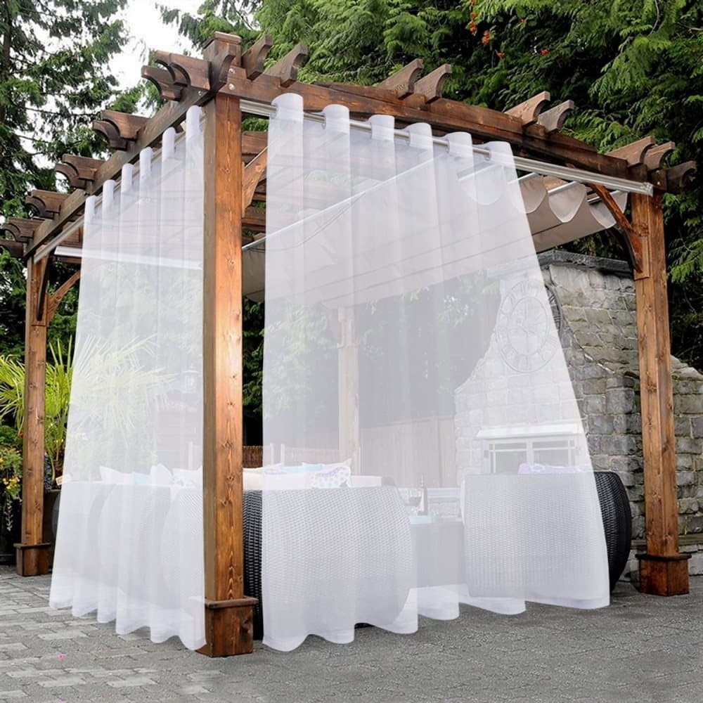 1 Pair Water Resistant Sheer Eyelet Curtains for Outdoor, 132x274 cm, White - Image 2