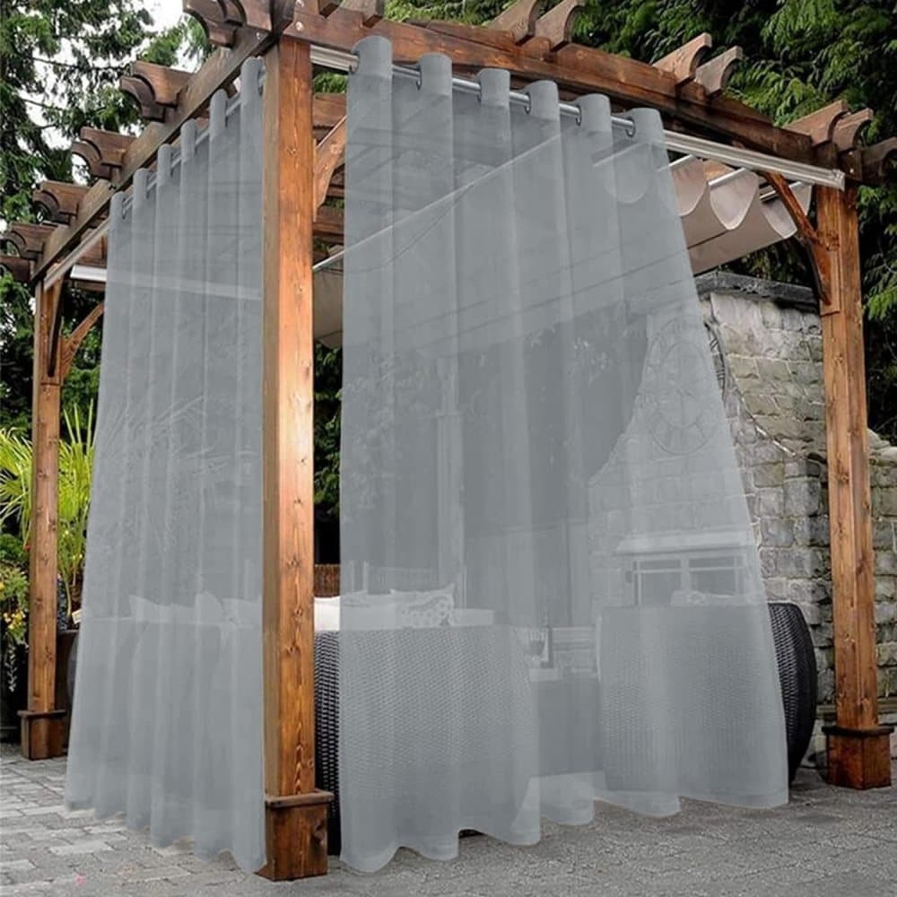 1 Pair Water Resistant Sheer Eyelet Curtains for Outdoor, 132x274 cm, Gray - Image 2