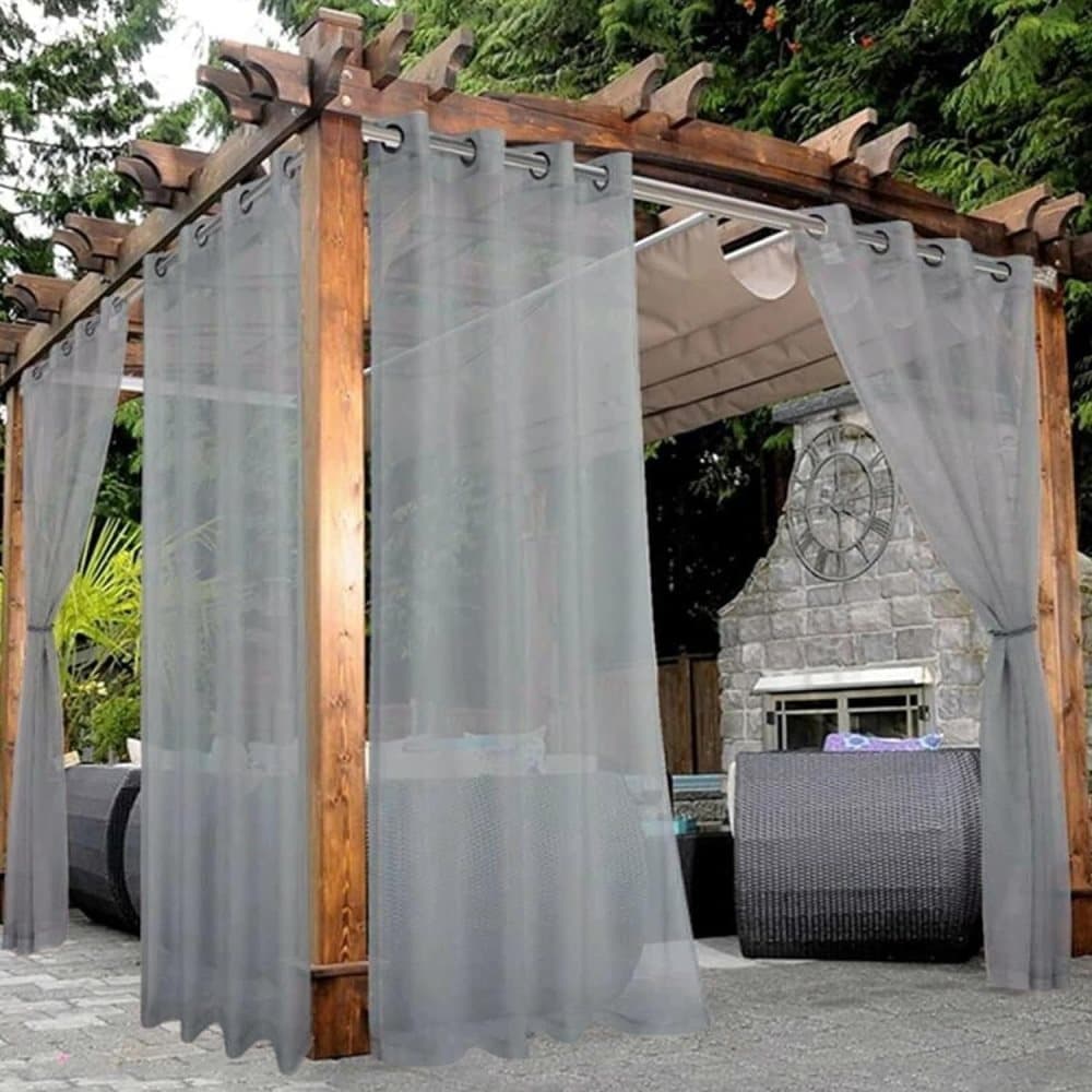 1 Pair Water Resistant Sheer Eyelet Curtains for Outdoor, 132x274 cm, Gray - Image 7