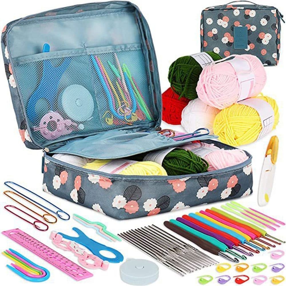 58-piece crochet hook set with yarn and bag for beginners, 10 sizes, Blue - Image 1