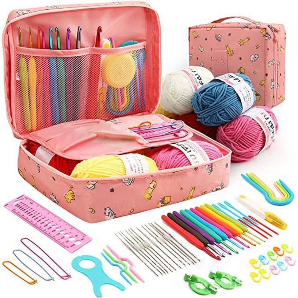 58-piece crochet hook set with yarn and bag for beginners, 10 sizes, Pink - Image 1