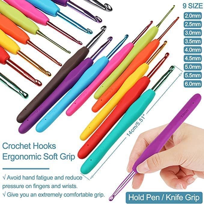 58-piece crochet hook set for beginners with yarn and bag, 10 sizes, Yellow - Image 2