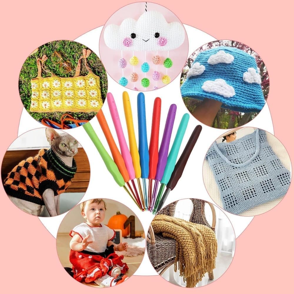 58-piece crochet hook set with yarn and storage bag for beginners, 10 sizes, light pink - Image 5