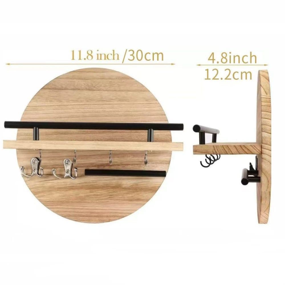 Wooden Key Holder with Storage Tray and Hooks for Hallway Corridor Bedroom Office, Light Brown - Image 6