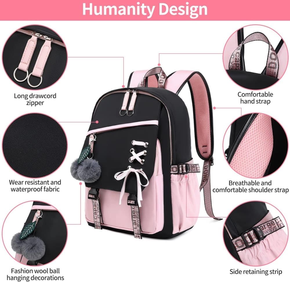 Children Backpack for School, Waterproof Durable Large Capacity Backpack for Kids Teens, Comfortable to Carry, Pink - Image 4