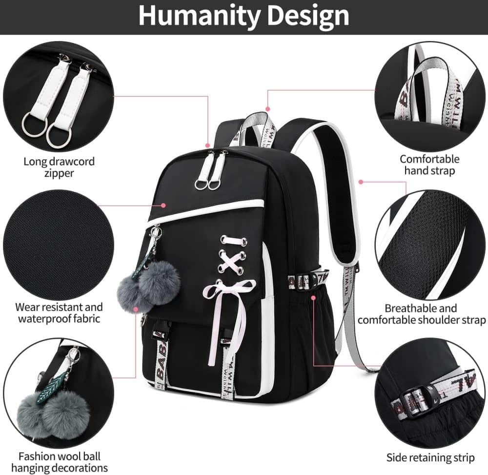 Waterproof Children Backpack for School, Durable Large Capacity Comfortable to Carry, Black - Image 4