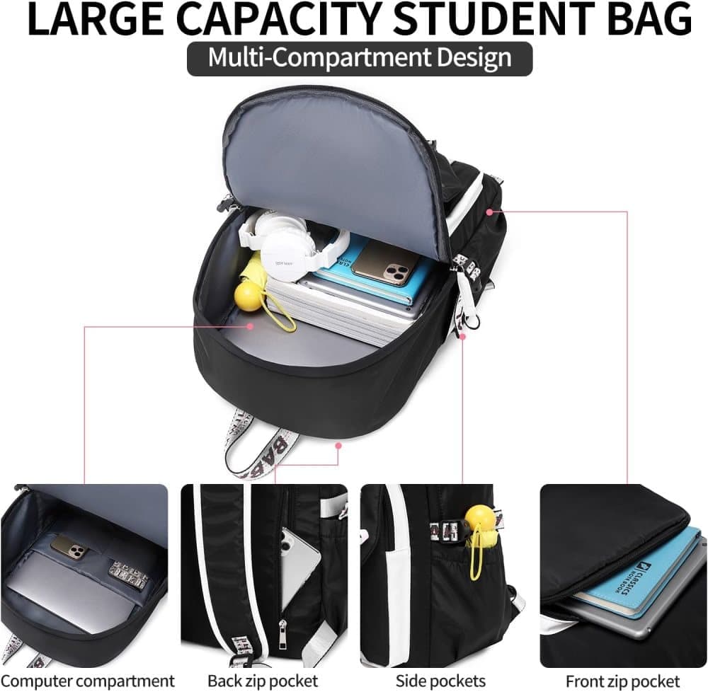 Waterproof Children Backpack for School, Durable Large Capacity Comfortable to Carry, Black - Image 5