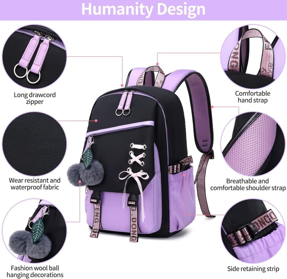 Waterproof Children Backpack for School, Durable Large Capacity Comfortable to Carry, Purple - Image 4