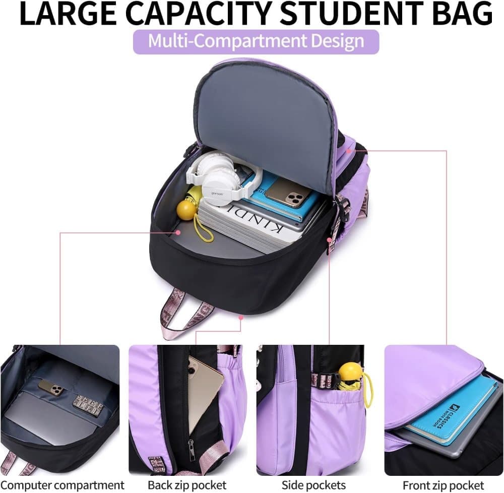 Waterproof Children Backpack for School, Durable Large Capacity Comfortable to Carry, Purple - Image 5