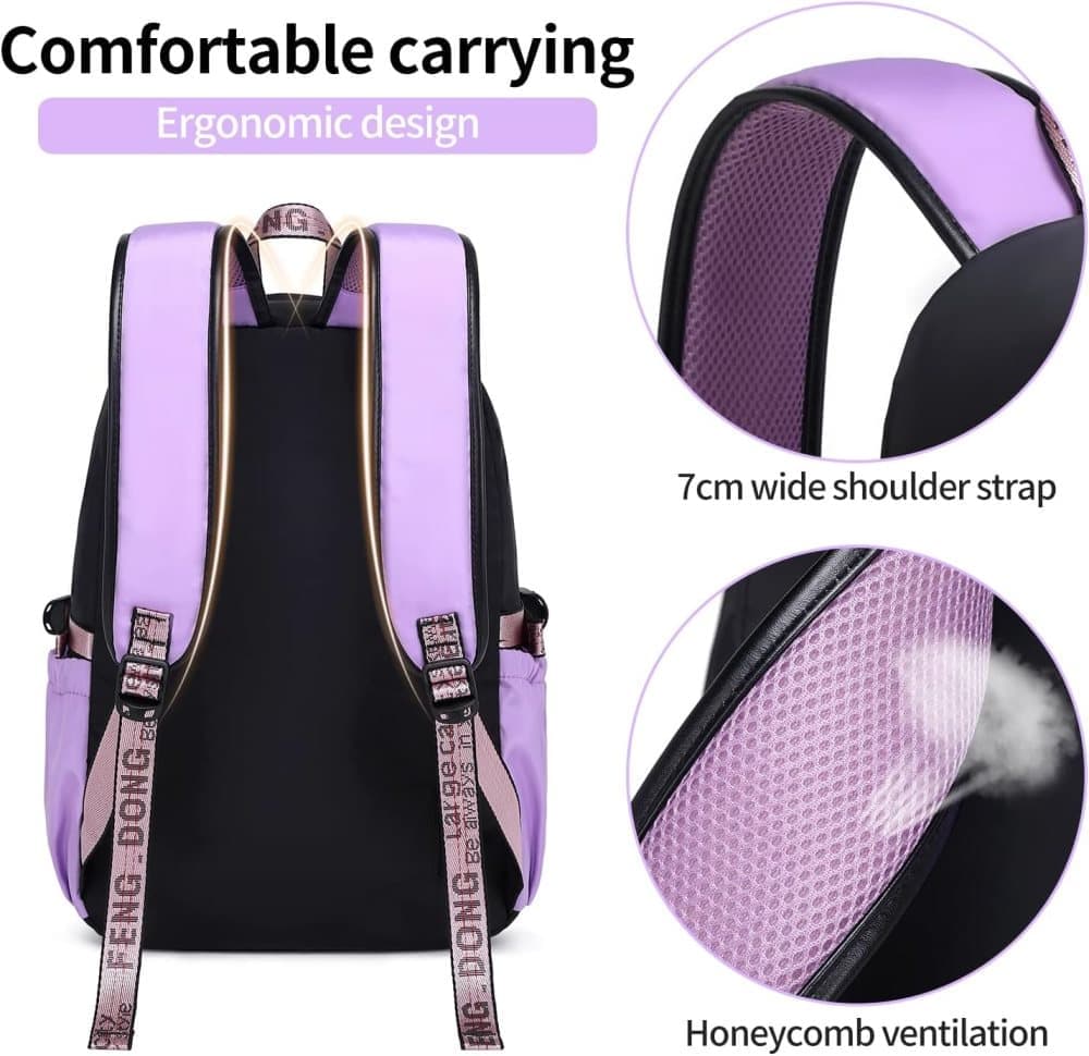 Waterproof Children Backpack for School, Durable Large Capacity Comfortable to Carry, Purple - Image 6