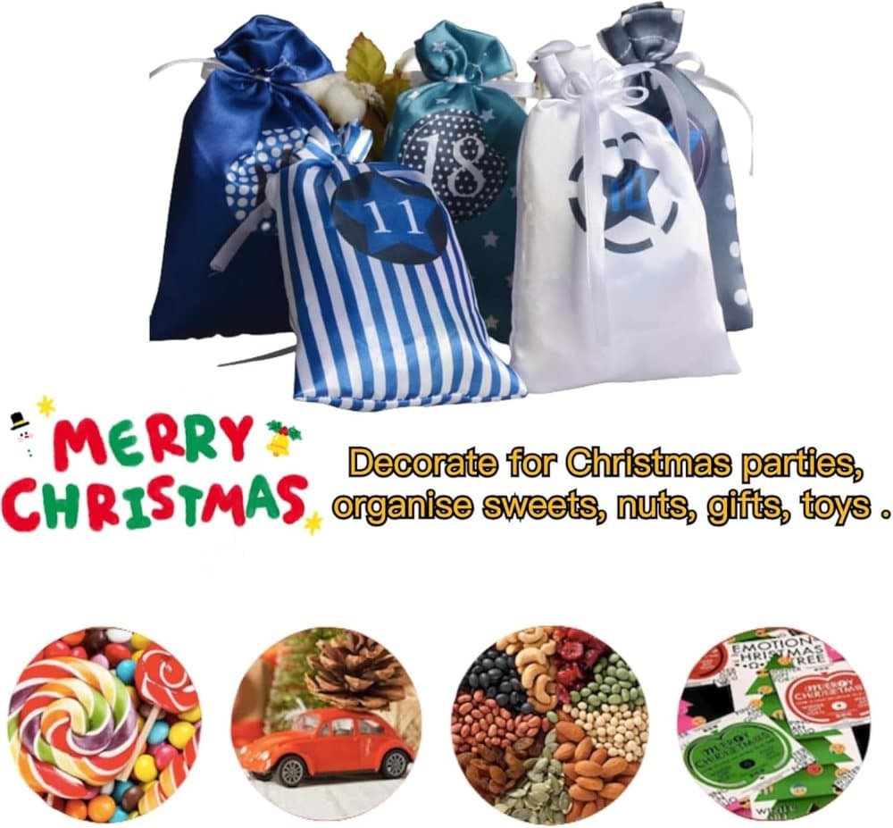 24 Christmas Calendar Bags, DIY Advent Calendar with Hanging Bags, Reusable Green Christmas Gifts - Image 5