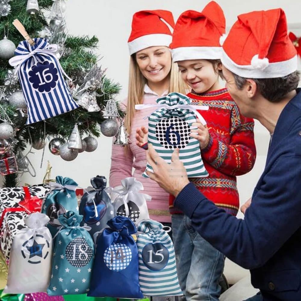 24 Christmas Calendar Bags, DIY Advent Calendar with Hanging Bags, Reusable Christmas Gifts, Blue - Image 4