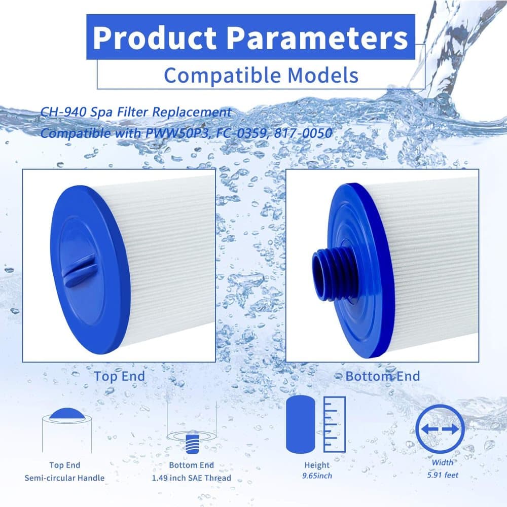 2-Pack CH-940 Spa Filter Replacement, Compatible with Multiple Hot Tub/Spa Models, 1 1/2\ - Image 3