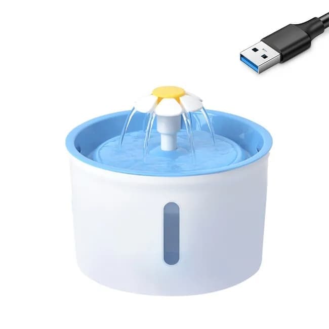 1.6L Pet Water Fountain for Cats and Dogs, Round, 15.5 x 15.5 x 10.5cm, Blue - Image 1
