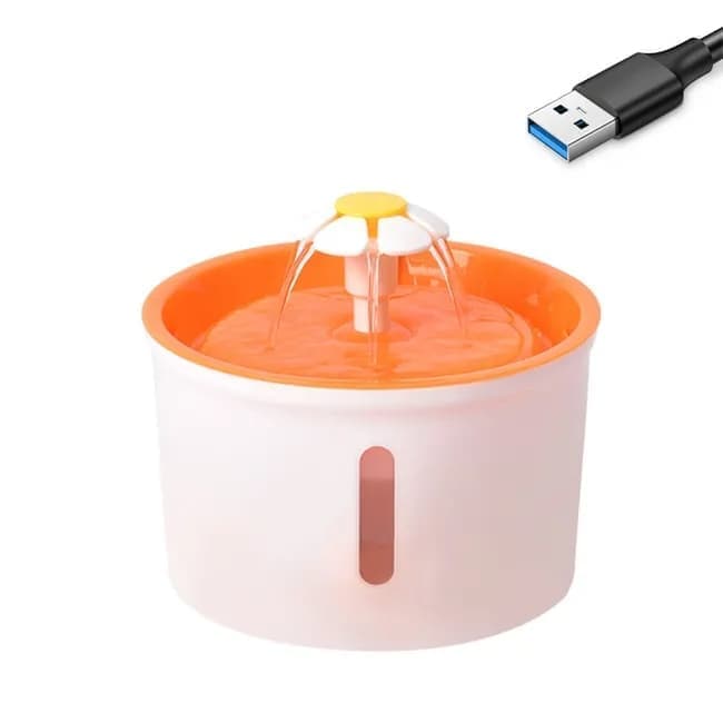 1.6L Round Pet Water Fountain for Cats and Dogs, Orange - Image 1