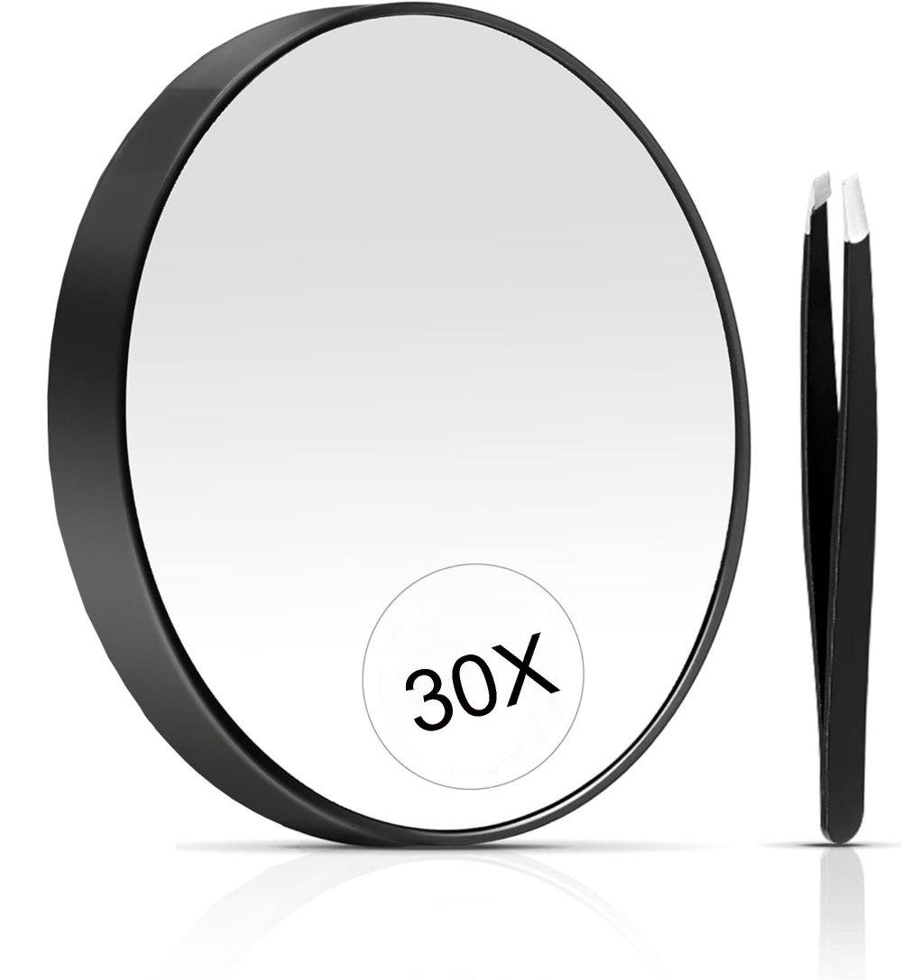 20X/30X Magnification Makeup Mirror with Tweezers, Black, 30X - Image 1