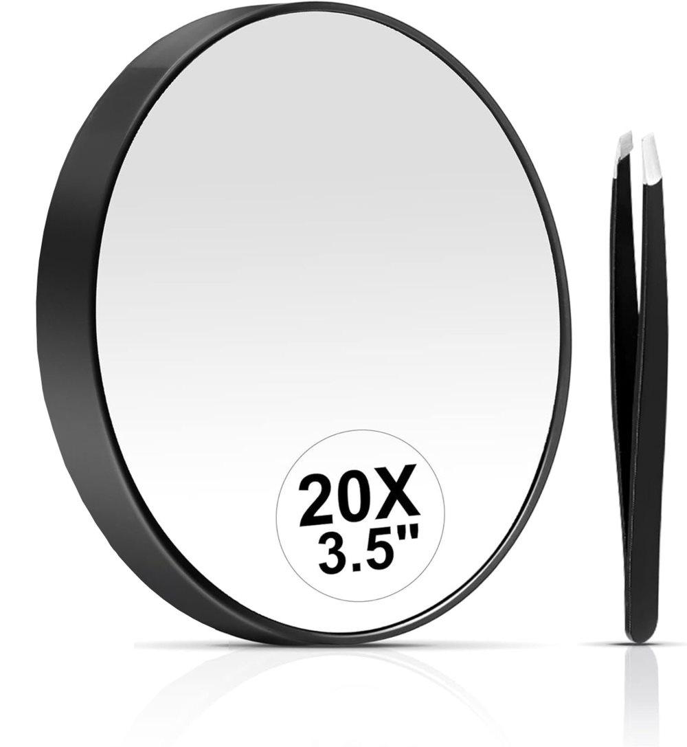 20X/30X Magnification Makeup Mirror with Tweezers, Black, 20X - Image 1
