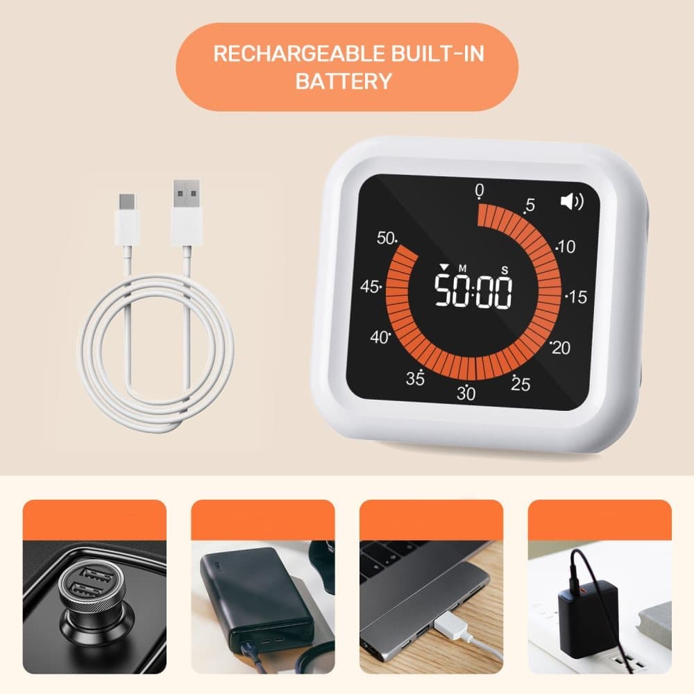 Rechargeable Visual Timer with Magnet and Stand, Adjustable Volume, 11 Hours 59 Minutes - Image 8