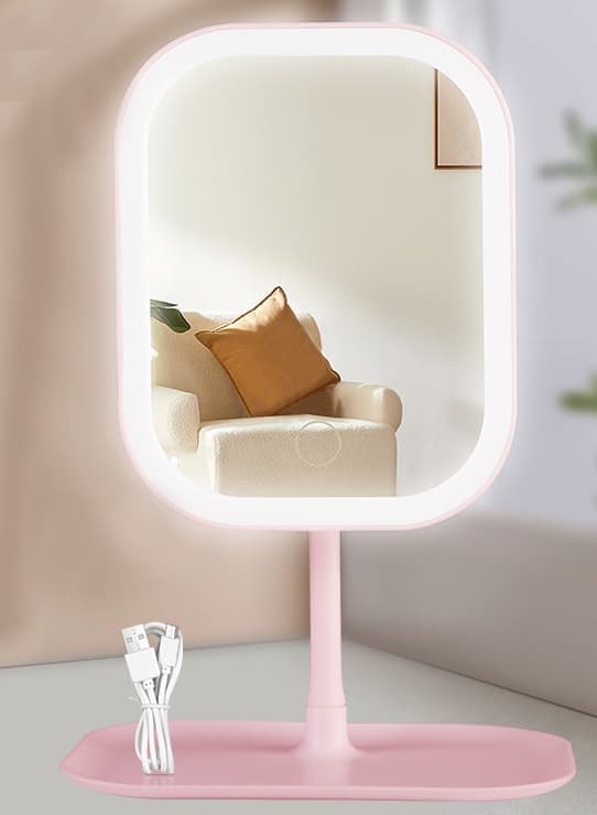 LED Makeup Mirror Rechargeable with Touch Control, 3 Colors, 360° Adjustable & Dimmable, Pink - Image 1